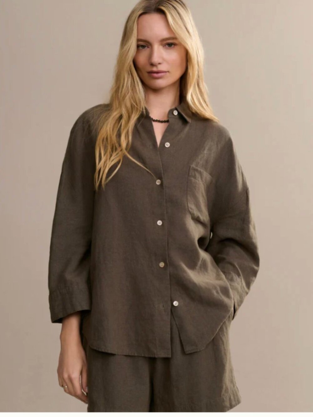 Jenni Kayne Olive Green Linen Button-Up Shirt